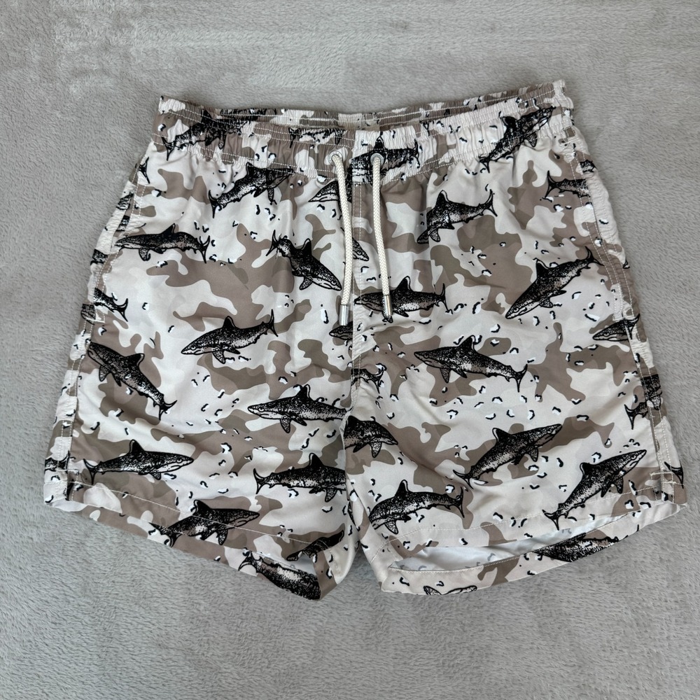 MC2‎ Saint Barth Shark Camo Swim Shorts Mens Size 28 Brown Preowned Summer Beach